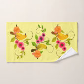 淡黄色 – 鳥と黄色のバラ バスタオルセット (ハンドタオル)