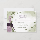 深いかわいらしと薄紫色の花の緑 出欠カード (正面)