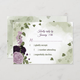 深いかわいらしと薄紫色の花の緑 出欠カード