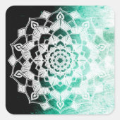 深いかわいらしグリーンマンダラ抽象芸術 スクエアシール (正面)