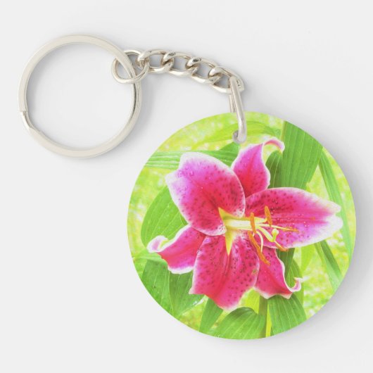 深いかわいらしピンクスターガーザーリリオンライムグリーン キーホルダー (正面)