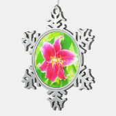 深いかわいらしピンクスターガーザーリリオンライムグリーン スノーフレークピューターオーナメント (右)