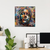 深いと情緒的な女性顔グラフィティアートポスター ポスター (ホームオフィス)