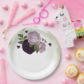 深いと淡い紫の花の緑 ペーパープレート (パーティー)