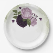 深いと淡い紫の花の緑 ペーパープレート (正面)