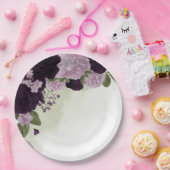 深いと淡い紫の花の緑 ペーパープレート (パーティー)