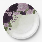深いと淡い紫の花の緑 ペーパープレート (正面)