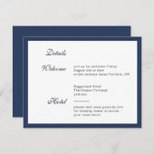 深いの青いフレーム。優雅モダンな結婚式詳細 エンクロージャーカード (正面/裏面)