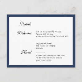 深いの青いフレーム。優雅モダンな結婚式詳細 エンクロージャーカード