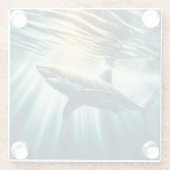 深いの青い海と日光の中でサメ ガラスコースター (裏面)