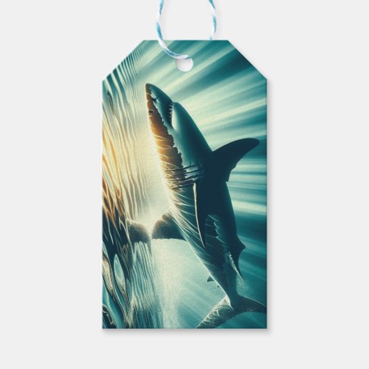 深いの青い海と日光の中でサメ ギフトタグ (正面)