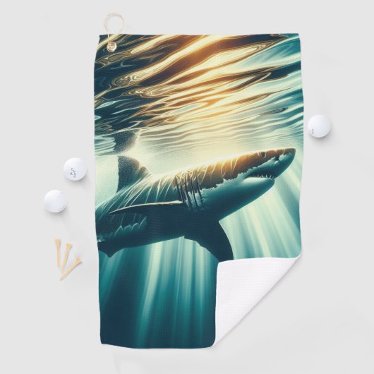 深いの青い海と日光の中でサメ ゴルフタオル (インサイチュ)