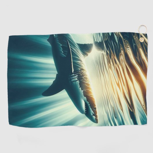 深いの青い海と日光の中でサメ ゴルフタオル (横)