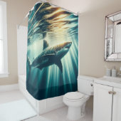 深いの青い海と日光の中でサメ シャワーカーテン (インサイチュ)