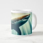 深いの青い海と日光の中でサメ ジャンボコーヒーマグカップ (正面右)