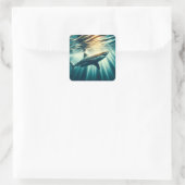 深いの青い海と日光の中でサメ スクエアシール (バッグ)