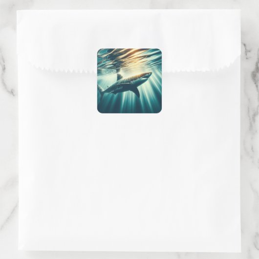 深いの青い海と日光の中でサメ スクエアシール (バッグ)