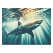 深いの青い海と日光の中でサメ テーブルクロス (正面(横))