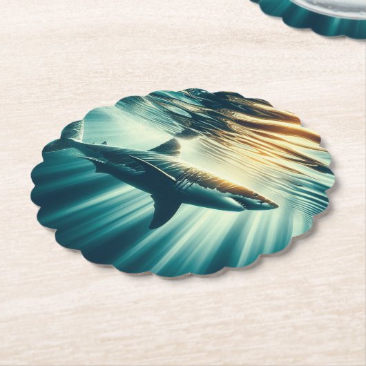 深いの青い海と日光の中でサメ ペーパーコースター (アングル)