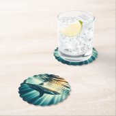 深いの青い海と日光の中でサメ ペーパーコースター (インサイチュ)