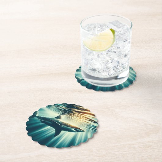 深いの青い海と日光の中でサメ ペーパーコースター (インサイチュ)