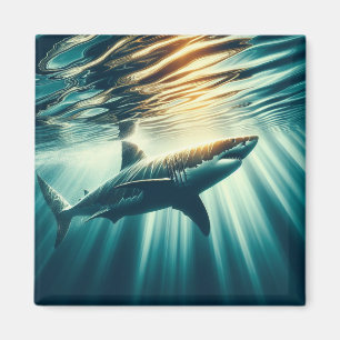 深いの青い海と日光の中でサメ マグネット