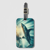 深いの青い海と日光の中でサメ ラゲッジタグ (正面縦)