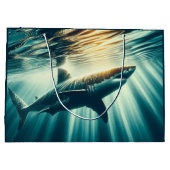 深いの青い海と日光の中でサメ ラージペーパーバッグ (裏面)