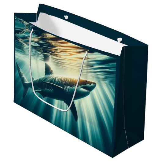深いの青い海と日光の中でサメ ラージペーパーバッグ (正面アングル)