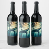 深いの青い海と日光の中でサメ ワインラベル (ボトル)