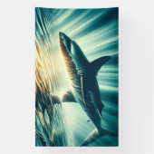 深いの青い海と日光の中でサメ 横断幕 (縦)