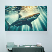 深いの青い海と日光の中でサメ 横断幕 (トレードショー)