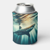 深いの青い海と日光の中でサメ 缶クーラー (缶裏面)