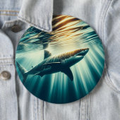 深いの青い海と日光の中でサメ 缶バッジ (インサイチュ)