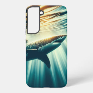 深いの青い海と日光の中でサメ SAMSUNG GALAXY S22+ケース
