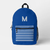 深いの青と白ストライプのモノグラムの(&W) プリントバックパック (正面)
