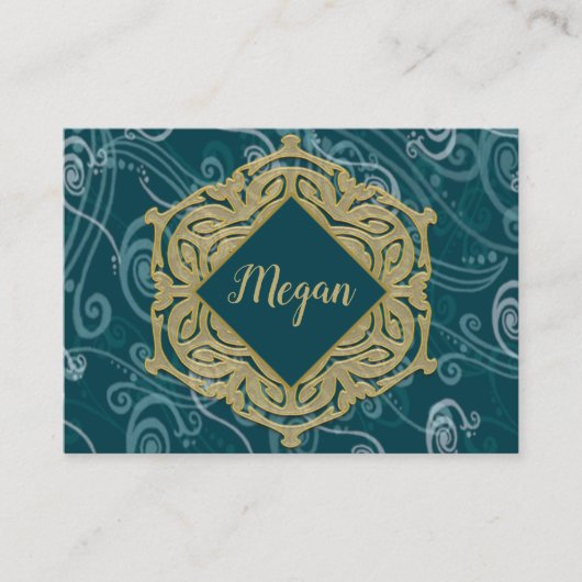 深いアクアと金ゴールド 名刺 (正面)