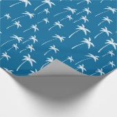 深いアクアアンドホワイトパームツリーズ ラッピングペーパー (角)