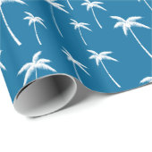 深いアクアアンドホワイトパームツリーズ ラッピングペーパー (ロールコーナー)