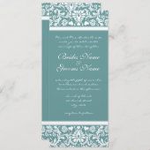 深いアクアブルーダマススワーズ結婚式招待状 招待状 (正面/裏面)