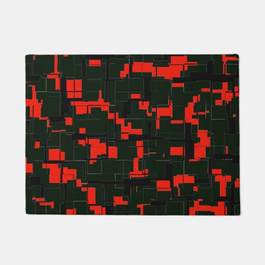 深いアーミーグリーンレッドブラック抽象芸術 ドアマット (正面)
