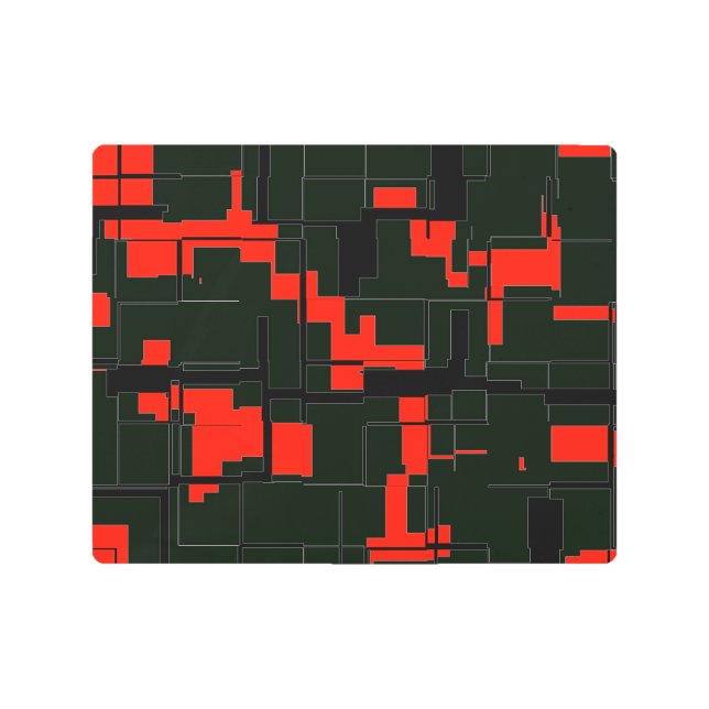 深いアーミーグリーンレッドブラック抽象芸術 メタルプリント (正面)