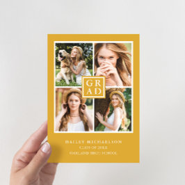 深いイエローフォトコラージュ卒業パーティー 招待状