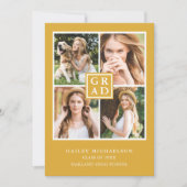 深いイエローフォトコラージュ卒業パーティー 招待状 (正面)