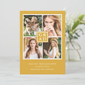 深いイエローフォトコラージュ卒業パーティー 招待状 (スタンド正面)