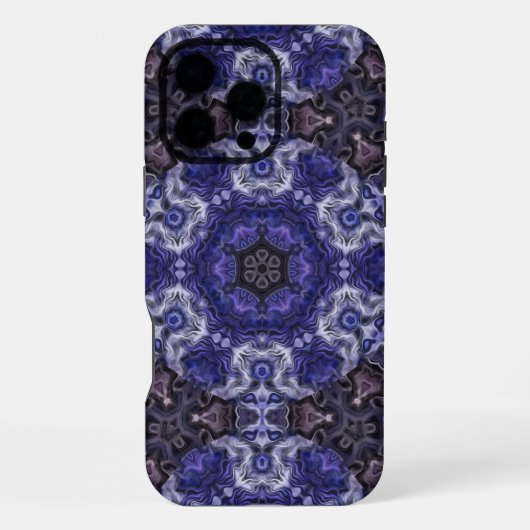 深いインディゴの渦巻き曼荼羅と流れる模様 iPhoneケース (裏面)