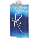 深いインディゴアゲートマーブル抽象芸術ネームモノグラムCo フラスク (左)