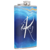 深いインディゴアゲートマーブル抽象芸術ネームモノグラムCo フラスク (右)