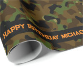 深いウッズ迷彩柄追加文字と名前誕生日 ラッピングペーパー (ロールコーナー)