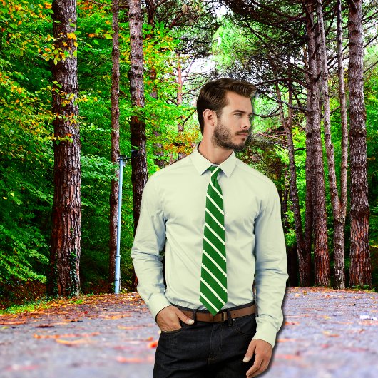 深いエメラルド&アイボリー – 対角線ストライプ ネクタイ